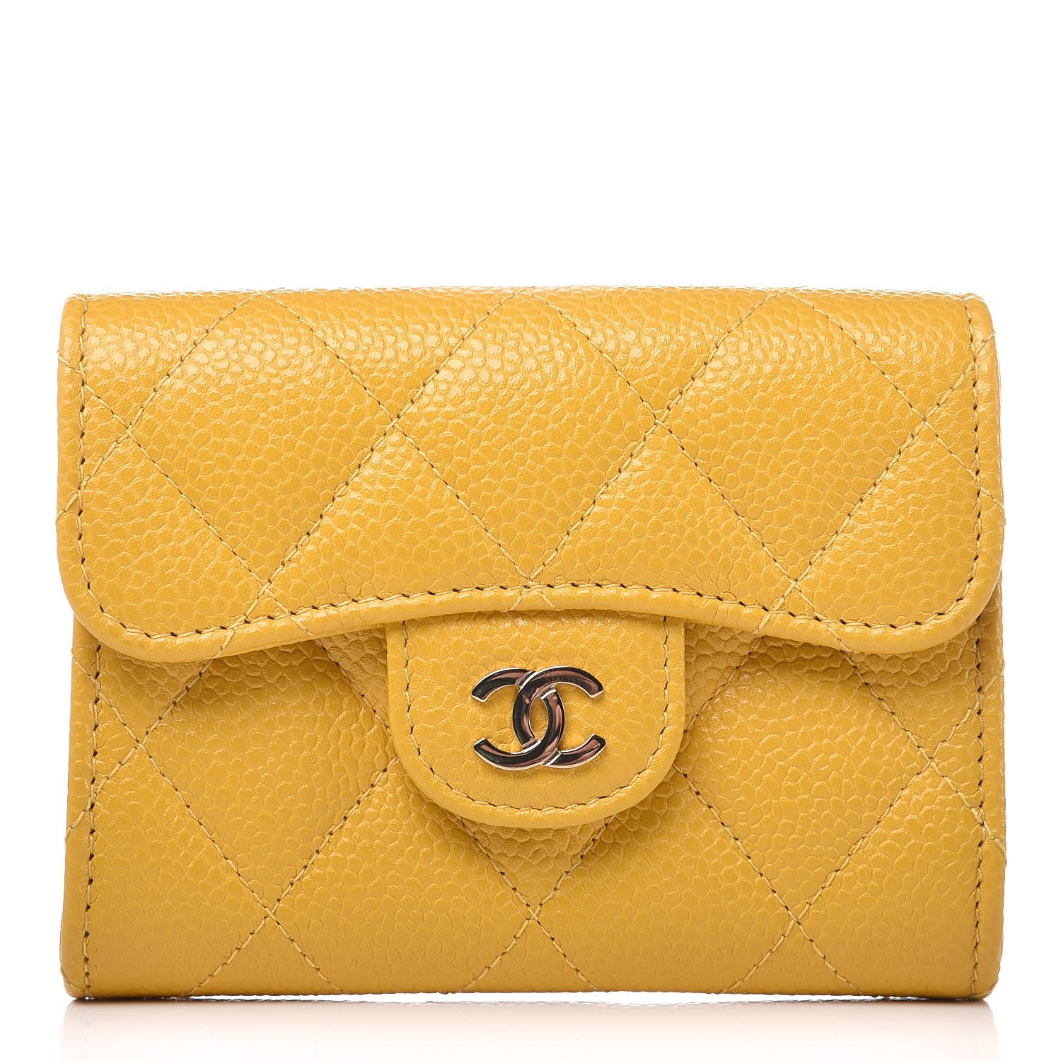 Chanel Caviar Quilted Flap Card Holder Wallet Yellow 1 of 9
