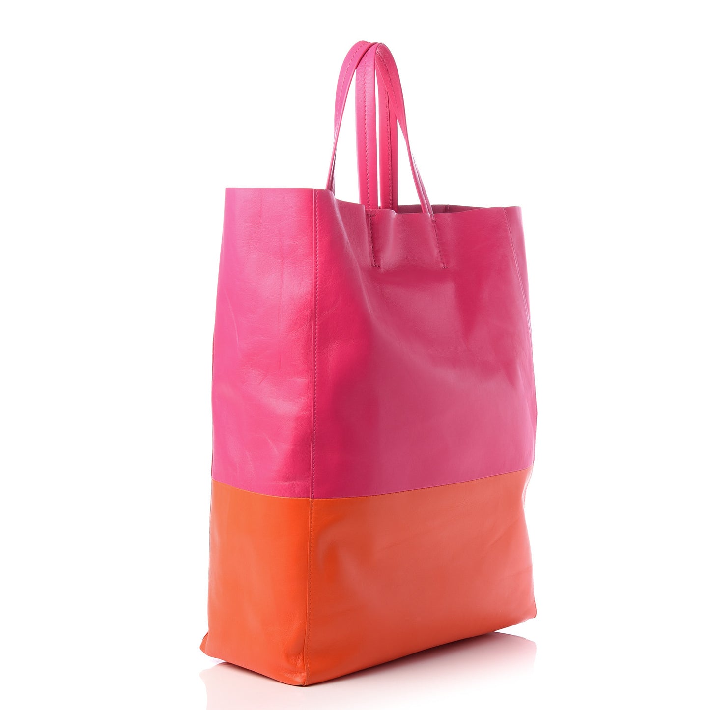 Lambskin Vertical Bi-Color Cabas Fluo Pink Fluo Orange