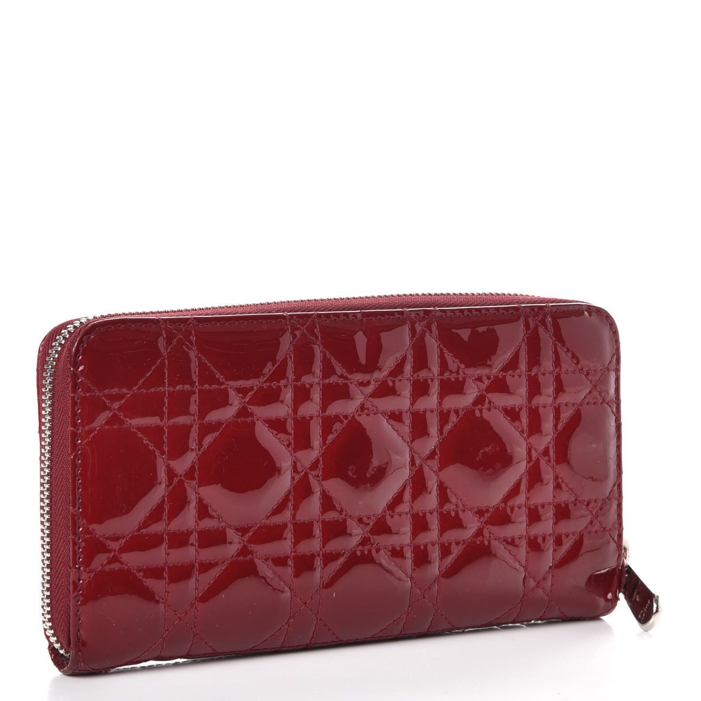 Patent Cannage Lady Dior Continental Zip Wallet Red