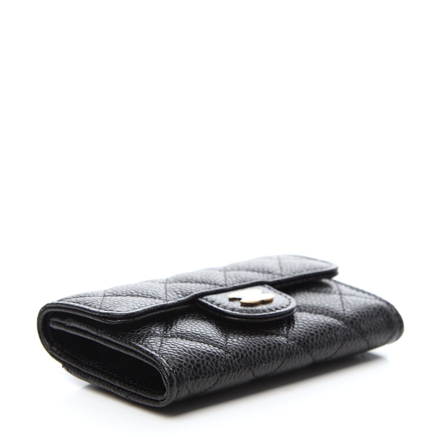 Caviar Quilted Flap Card Holder Wallet Black