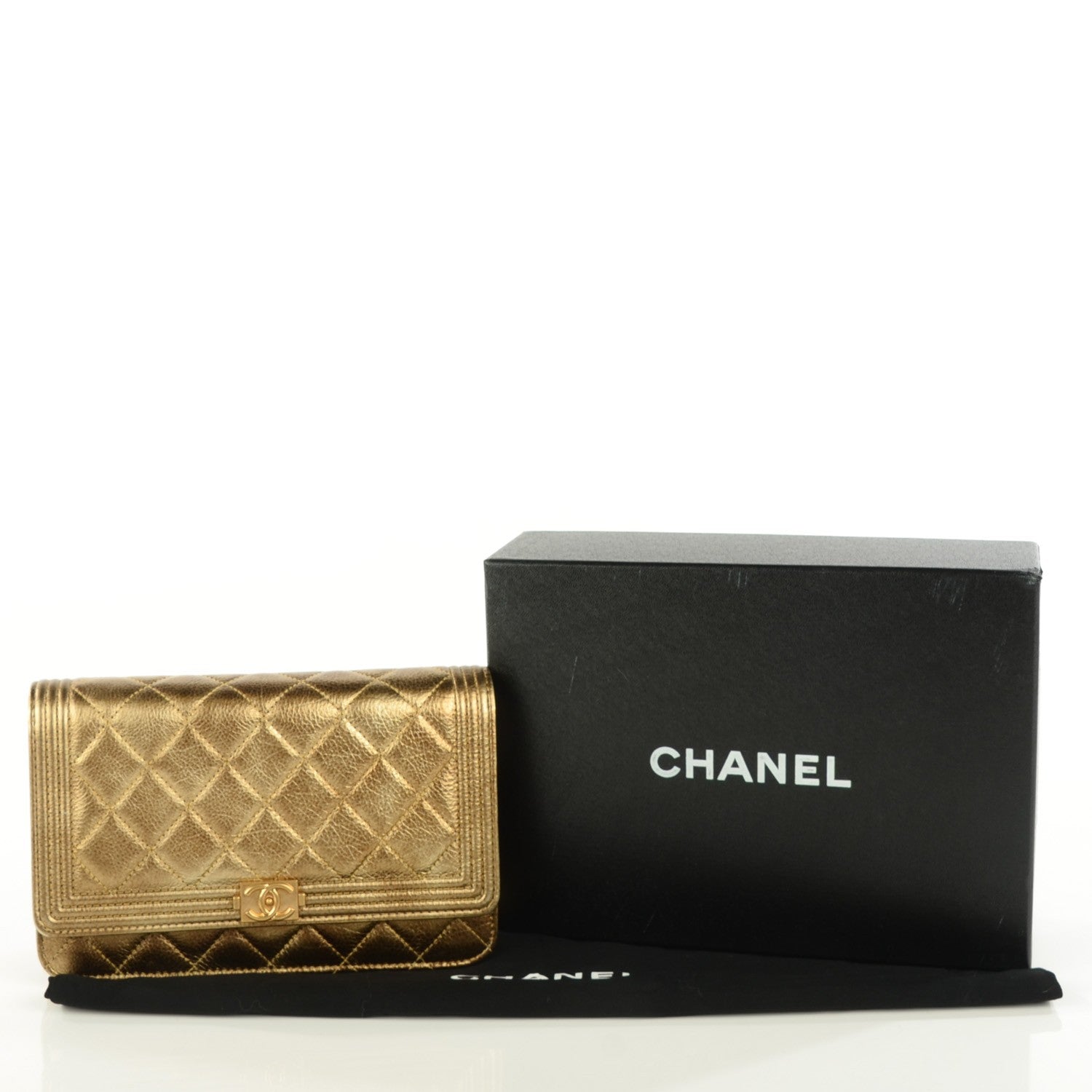 Chanel Distressed Calfskin Quilted Boy Wallet On Chain WOC Gold 5 of 9