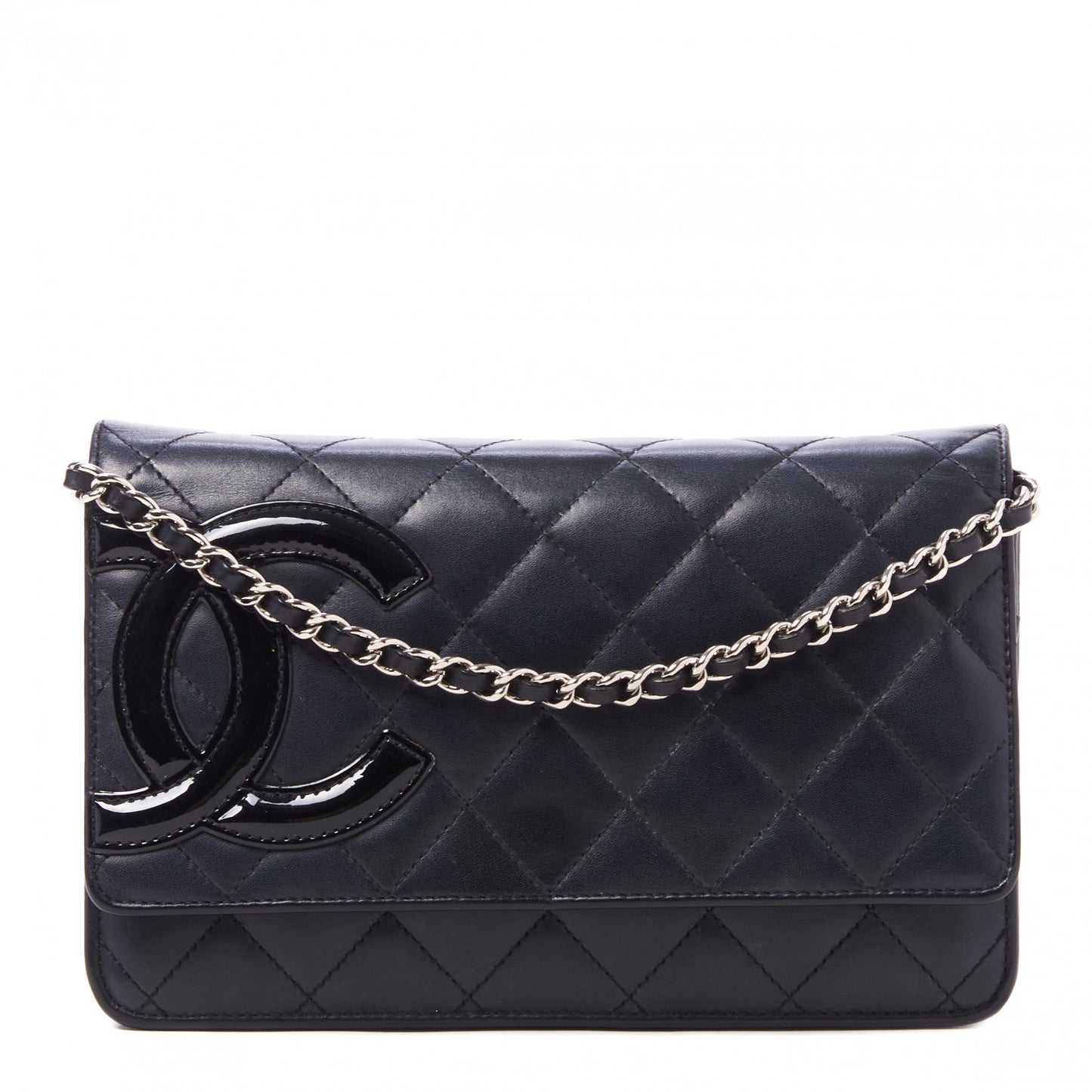 Calfskin Quilted Cambon Wallet On Chain WOC Black