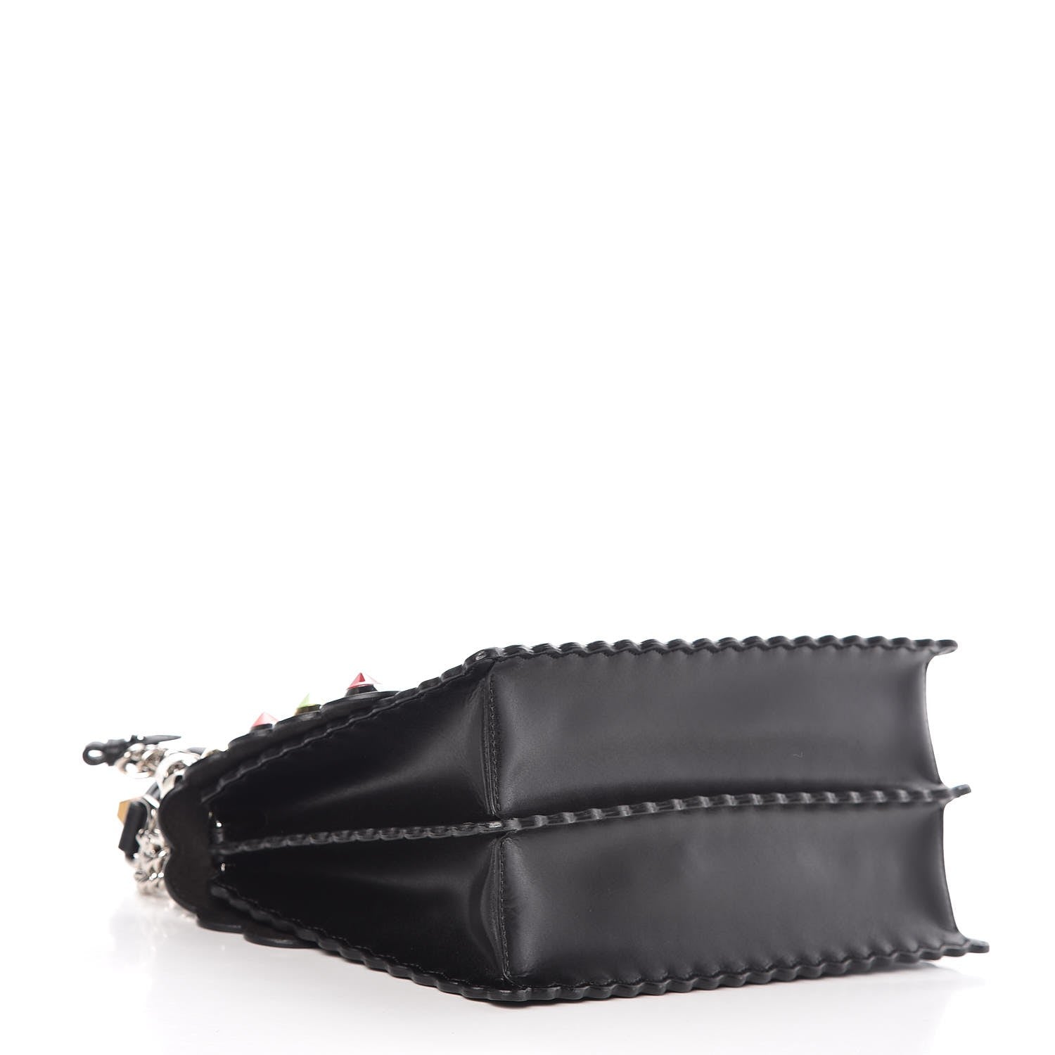 Fendi Vitello Liberty Scalloped Spike Studded Kan I Shoulder Bag Black Multicolor 7 of 11