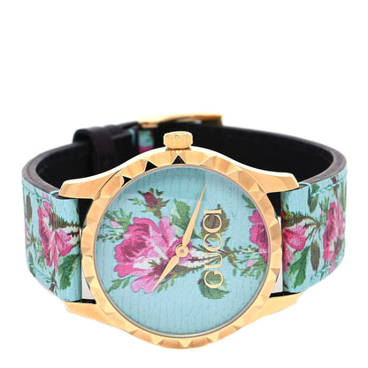 Gucci Stainless Steel Calfskin 38mm G-Timeless Floral Quartz Watch Blue 2 of 4