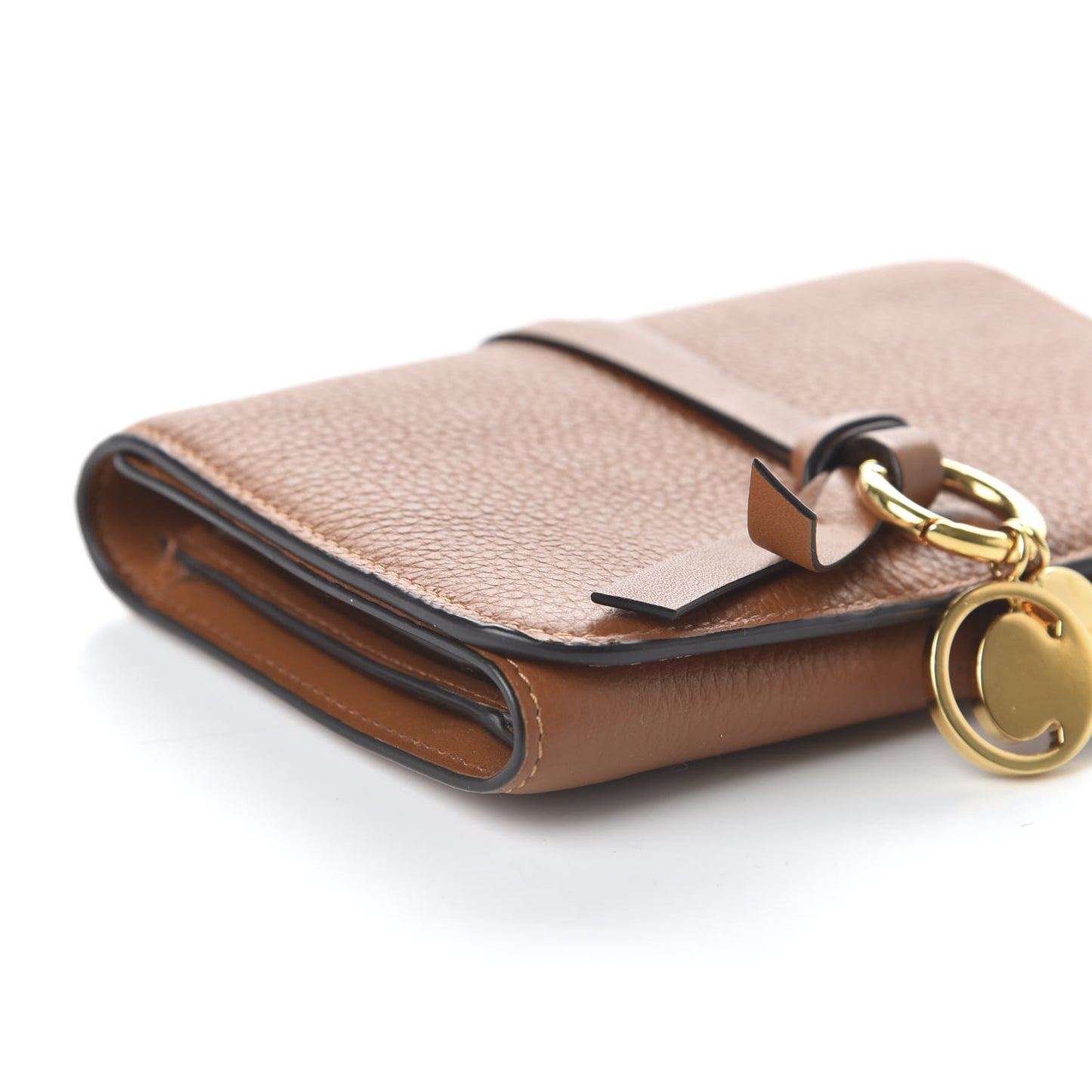 Calfskin Alphabet Compact Wallet Caramel