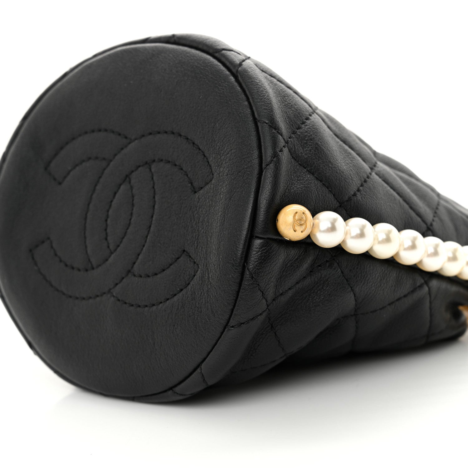 Chanel Calfskin Quilted Pearl Mini About Pearls Drawstring Bucket Bag Black 10 of 11