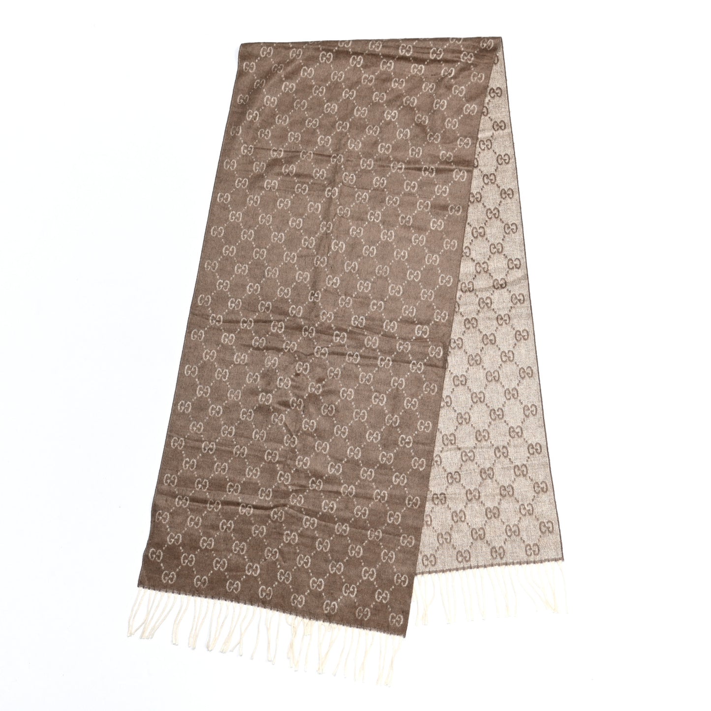 Silk GG Monogram Nivalis Fringe Scarf Brown