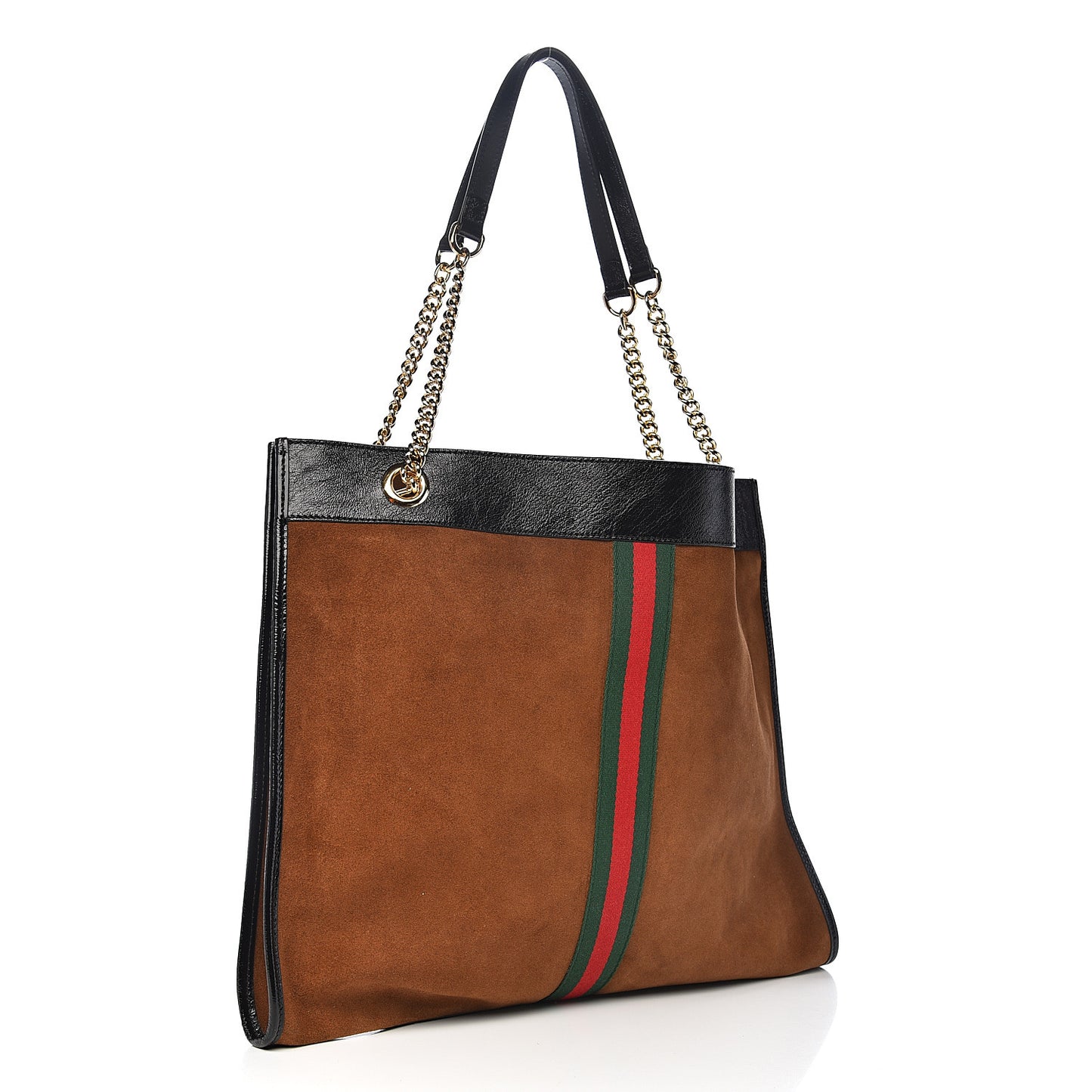 Suede Patent Large Rajah Chain Tote Nocciola Black