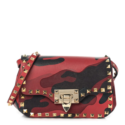 Valentino Garavani Nappa Canvas Camouflage Mini Rockstud Flap Saddle Crossbody Bag Red 1 of 7