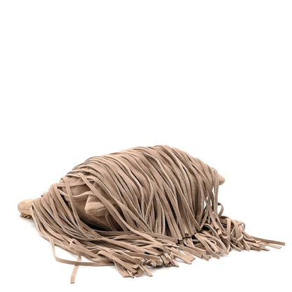 Saint Laurent Suede Calfskin Small Grace Fringed Hobo Bag Dusty Grey 4 of 9