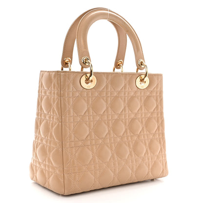 Christian Dior Lambskin Cannage Medium Lady Dior Beige 2 of 9