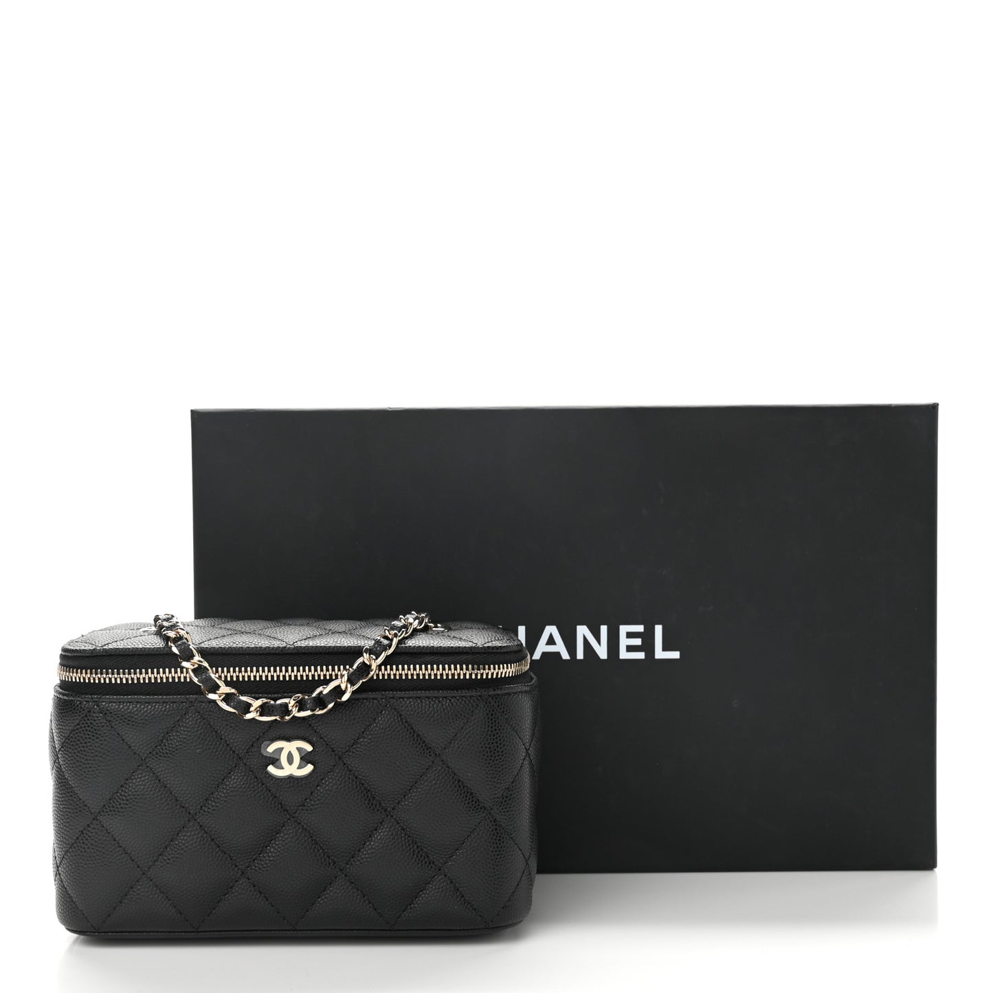 Caviar Quilted Small Vanity Case With Chain Black