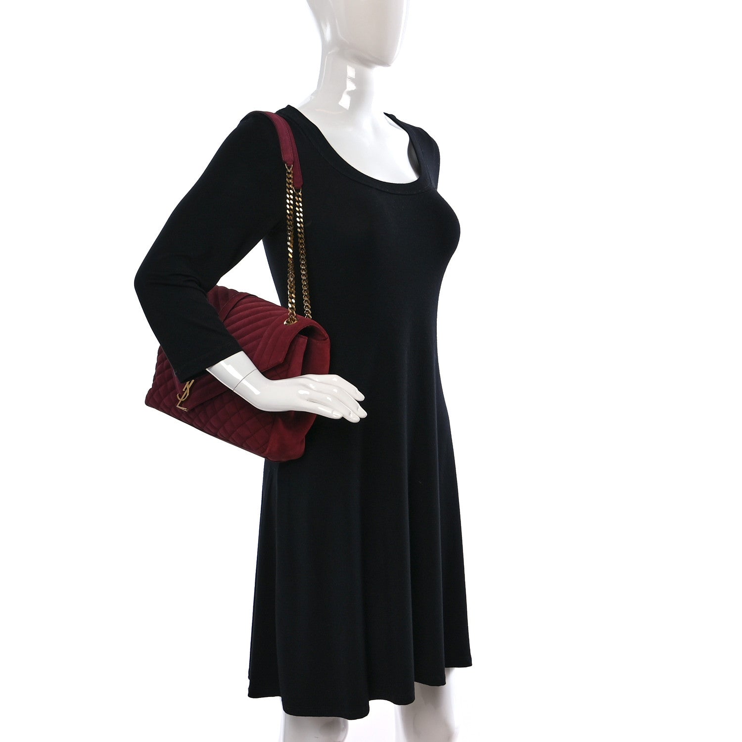 Saint Laurent Suede Mixed Matelasse Tri-Quilt Large Monogram Envelope Satchel Red 2 of 13