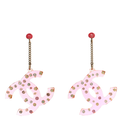 Chanel Resin Crystal CC Drop Earrings Gold Pink 1 of 4