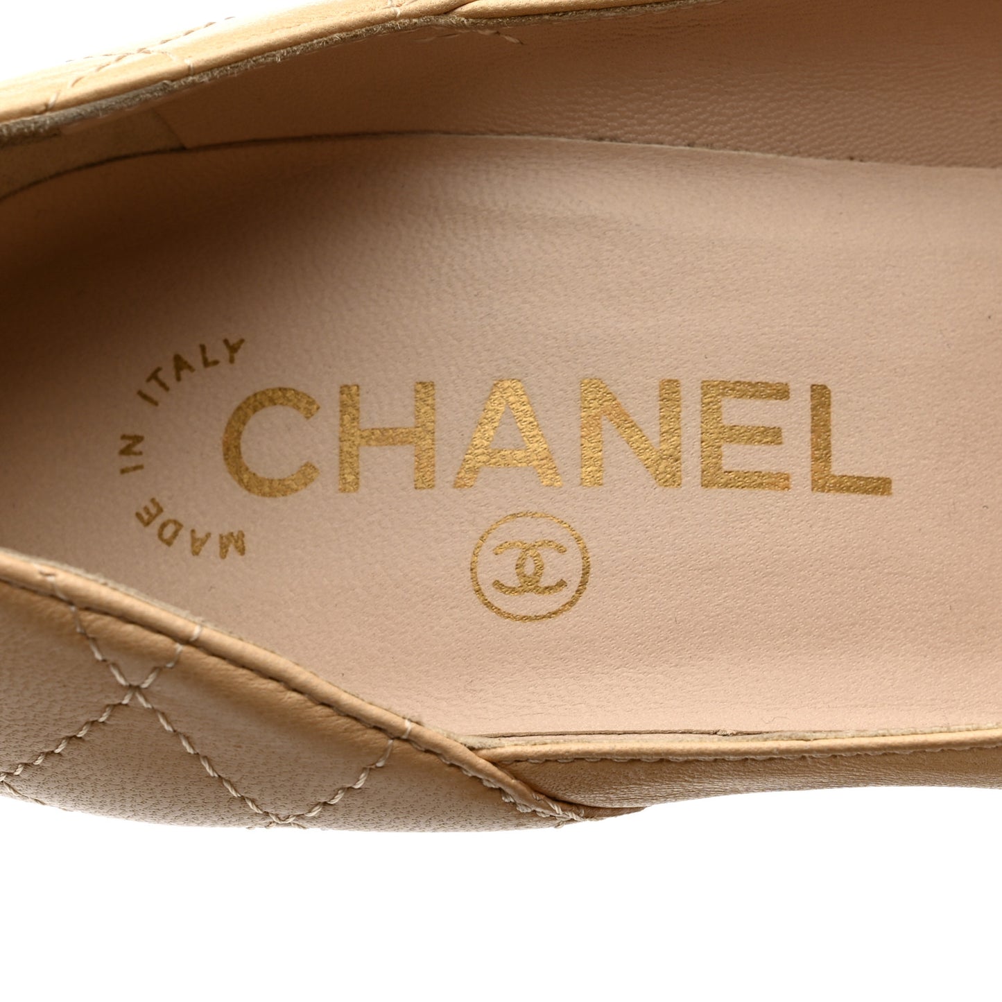 Lambskin CC Cap Toe Platform Pumps 36 Beige Black