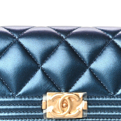 Chanel Metallic Lambskin Quilted Large Boy Gusset Flap Wallet Blue 16 of 19