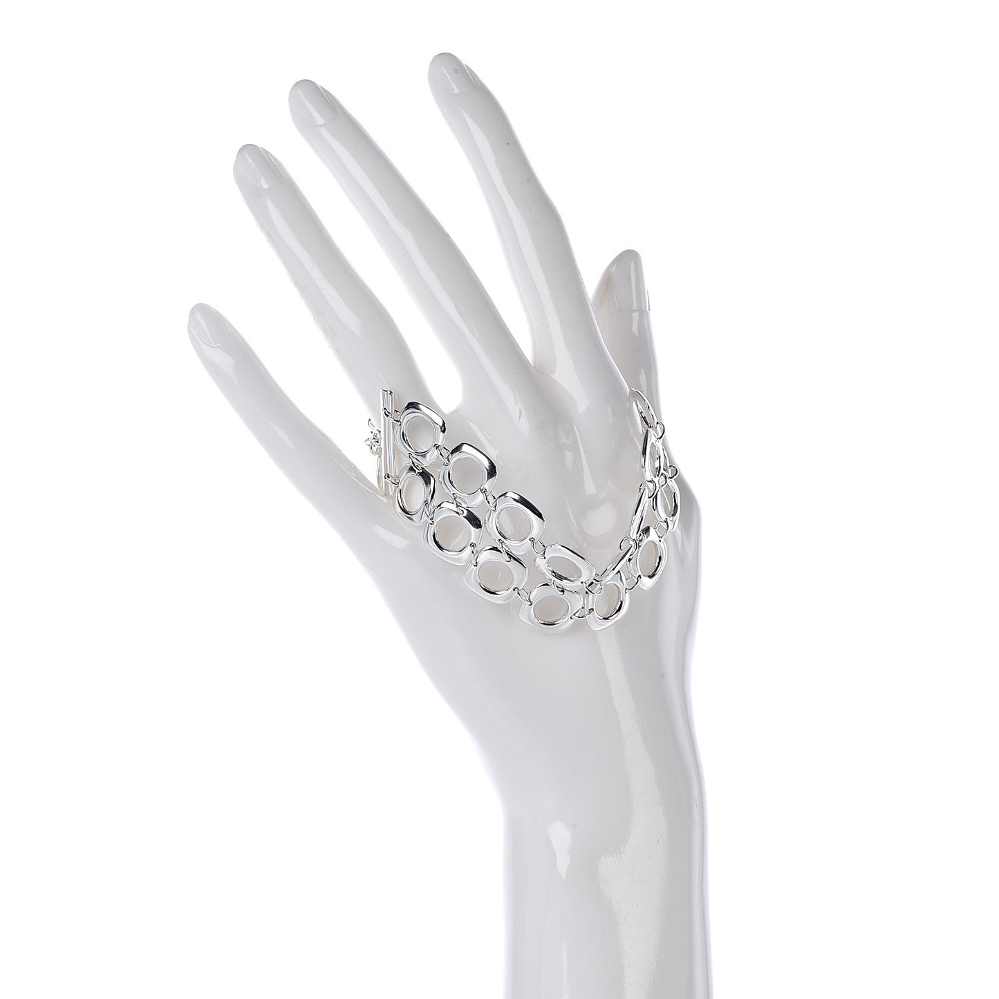 Sterling Silver Double Cushion Square Link Toggle Bracelet