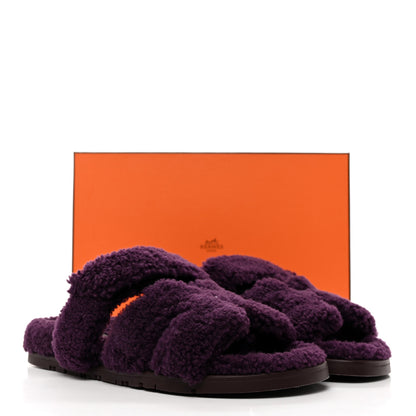 Hermes Woolskin Womens Chypre Sandals 38 Violet Fonce 9 of 9