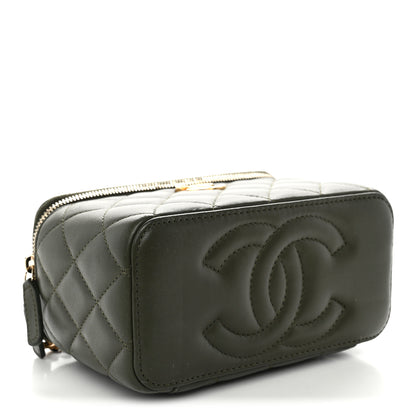 Chanel Lambskin Quilted Metal Small Top Handle Vanity Case With Chain Dark Khaki 4 of 11