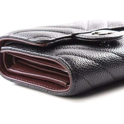 Chanel Caviar Chevron Quilted Compact Flap Wallet Black 5 of 10