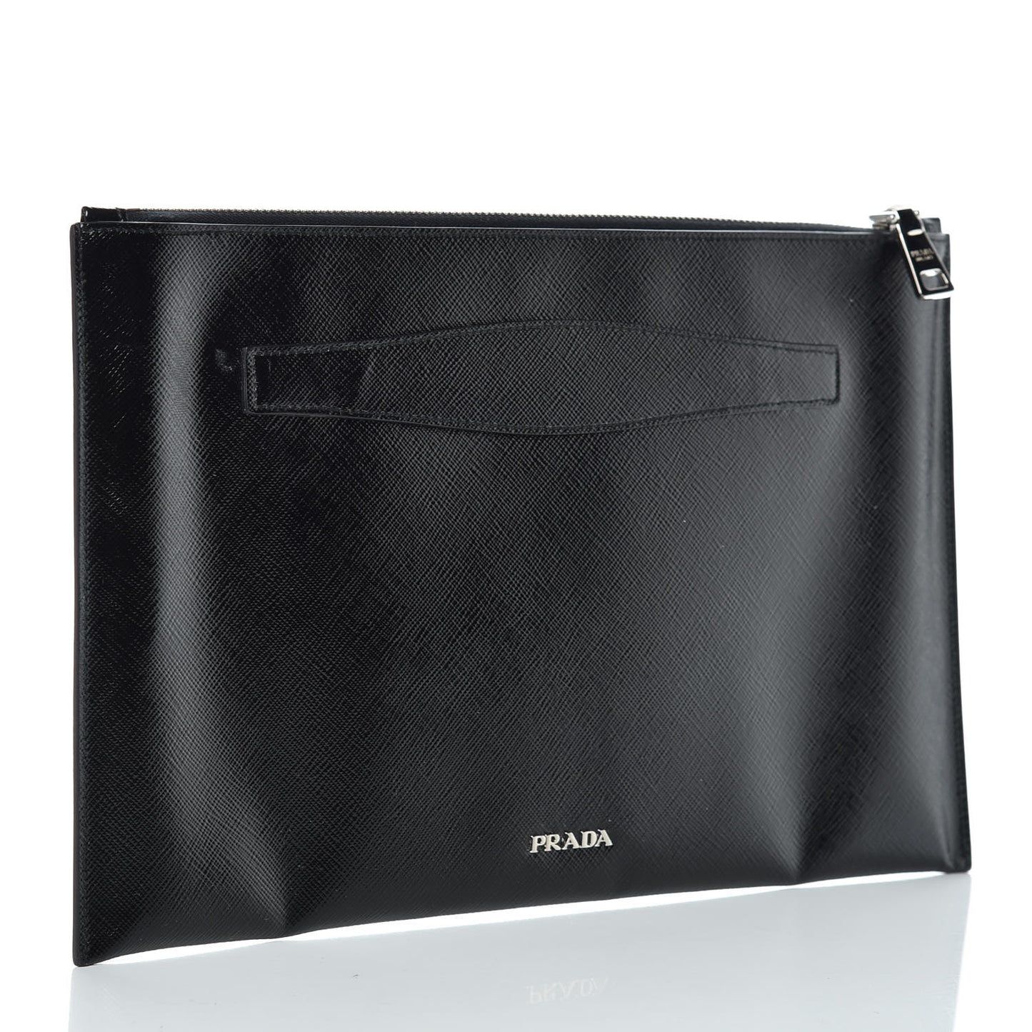 Saffiano Vernice Crystal Studded Pouch Black
