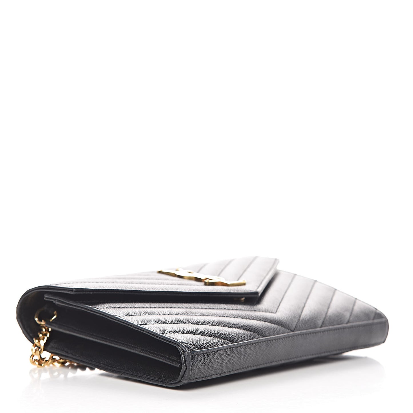 Grain De Poudre Matelasse Chevron Monogram Chain Wallet Black