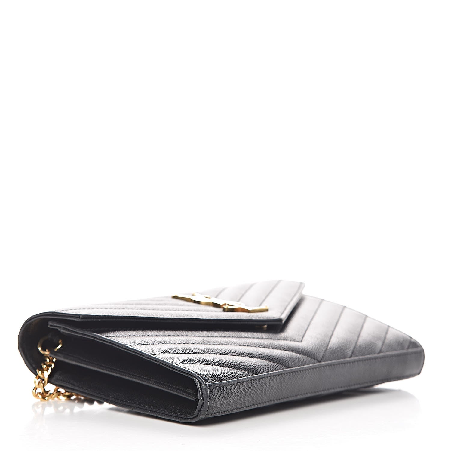 Saint Laurent Grain De Poudre Matelasse Chevron Monogram Chain Wallet Black 4 of 23