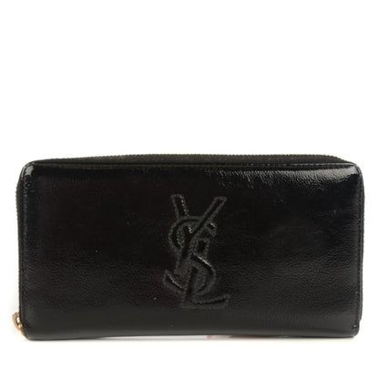 Saint Laurent Textured Patent Monogram Belle De Jour Zip Around Wallet Black 1 of 9