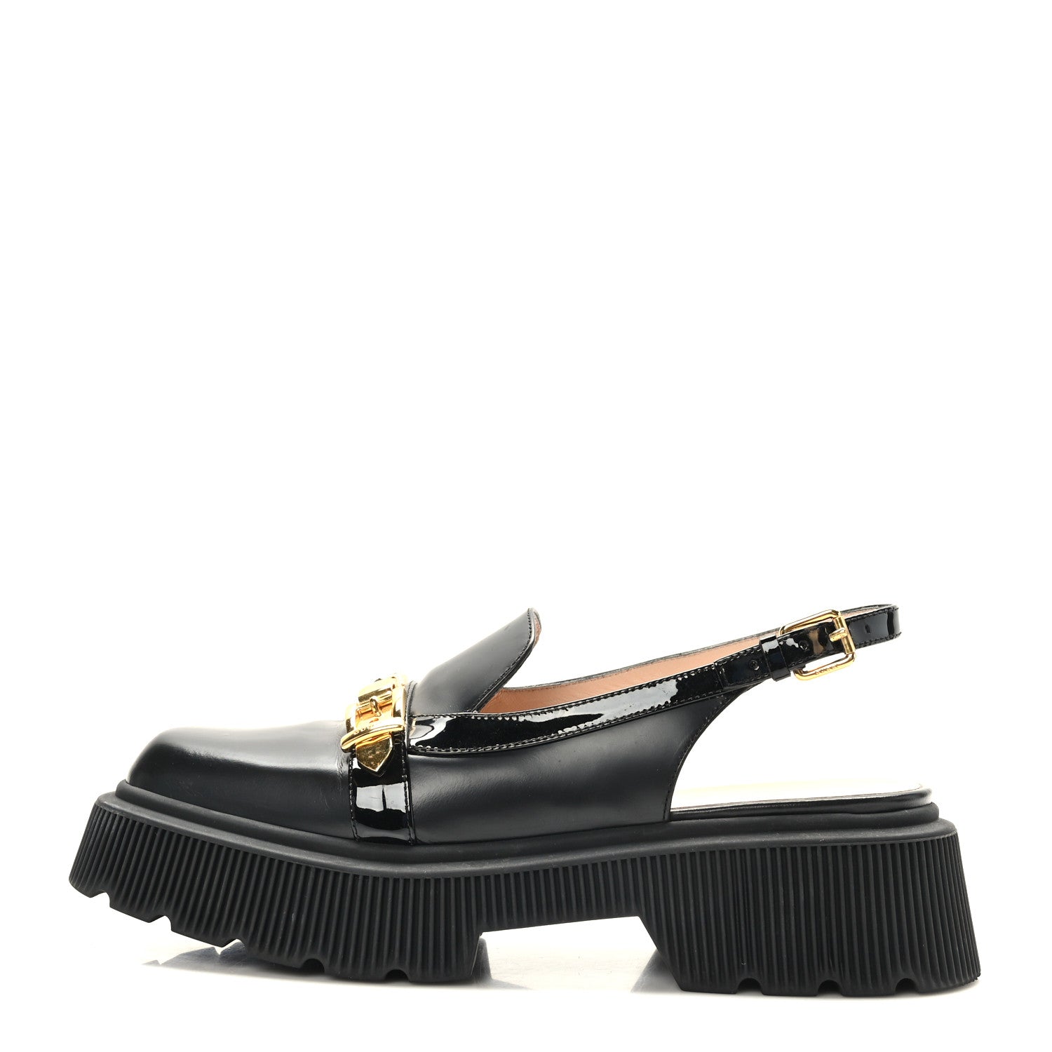 Gucci Calfskin Hundler Chain Slingback Slippers 39 Black 1 of 8