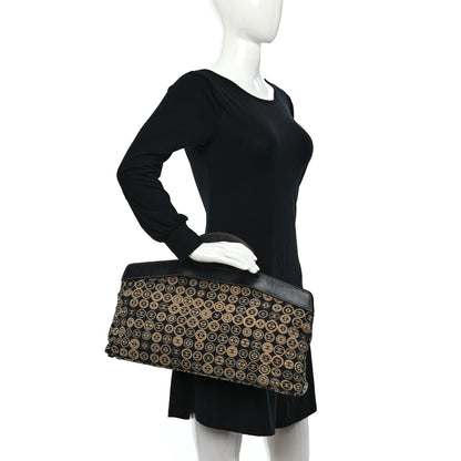 Chanel Jersey Calfskin Printed Large Frame Handle Bag Beige Black 2 of 13