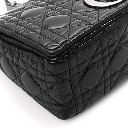 Christian Dior Crinkled Patent Lambskin Cannage Medium Caro Bag Black 9 of 10