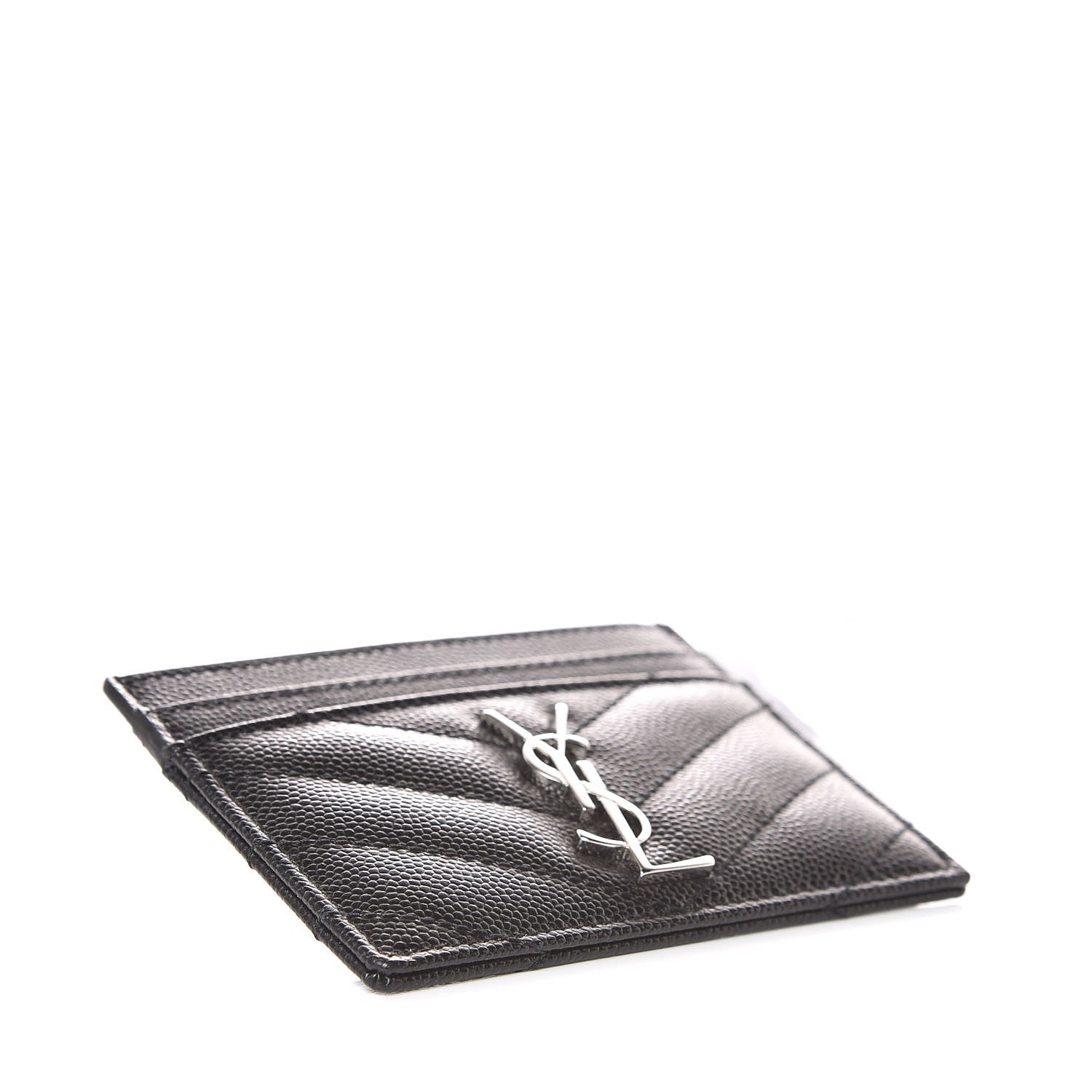 Saint Laurent Grain De Poudre Matelasse Chevron Monogram Credit Card Case Black 4 of 8