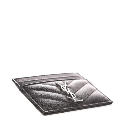 Saint Laurent Grain De Poudre Matelasse Chevron Monogram Credit Card Case Black 4 of 8