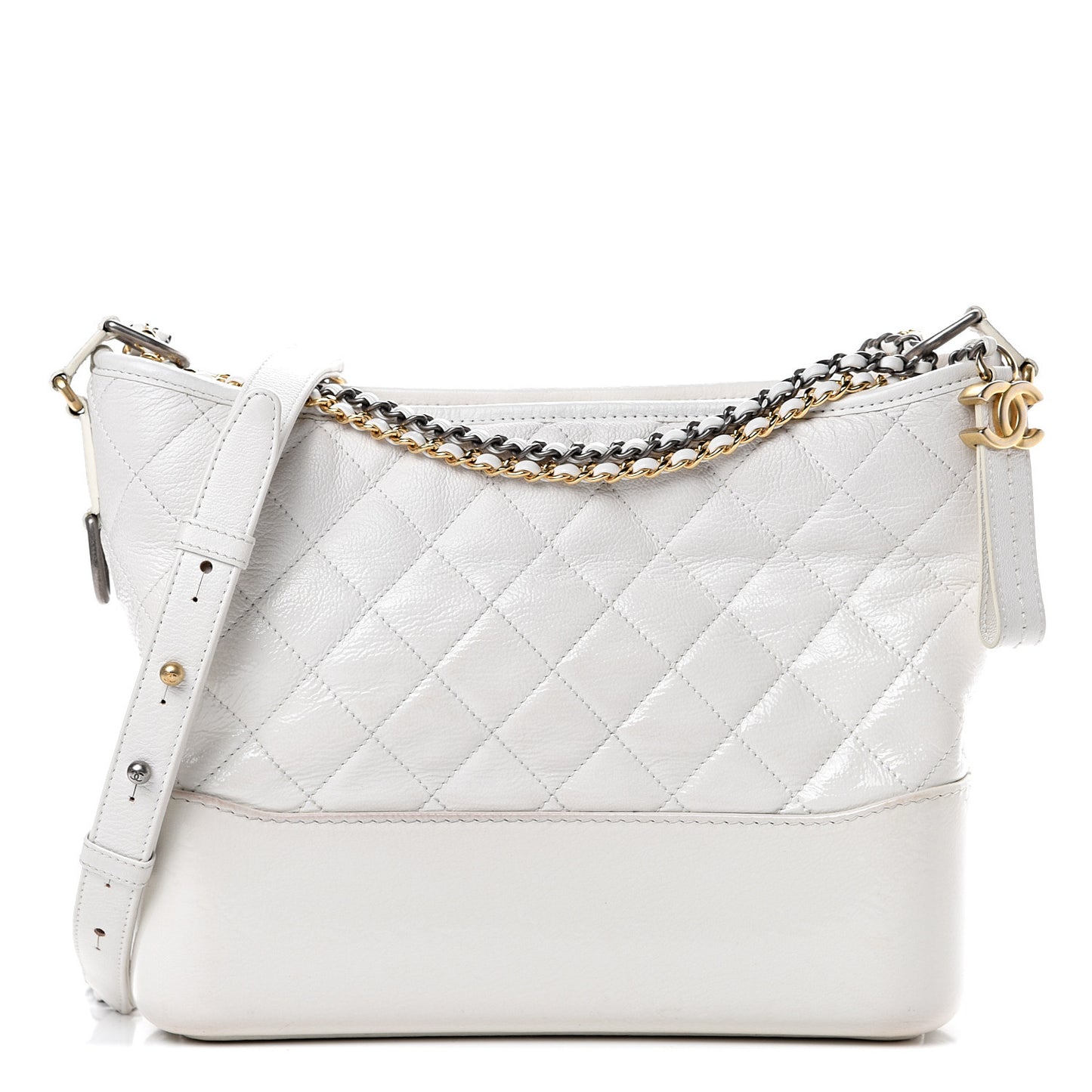 Aged Calfskin Quilted Medium Gabrielle Hobo White