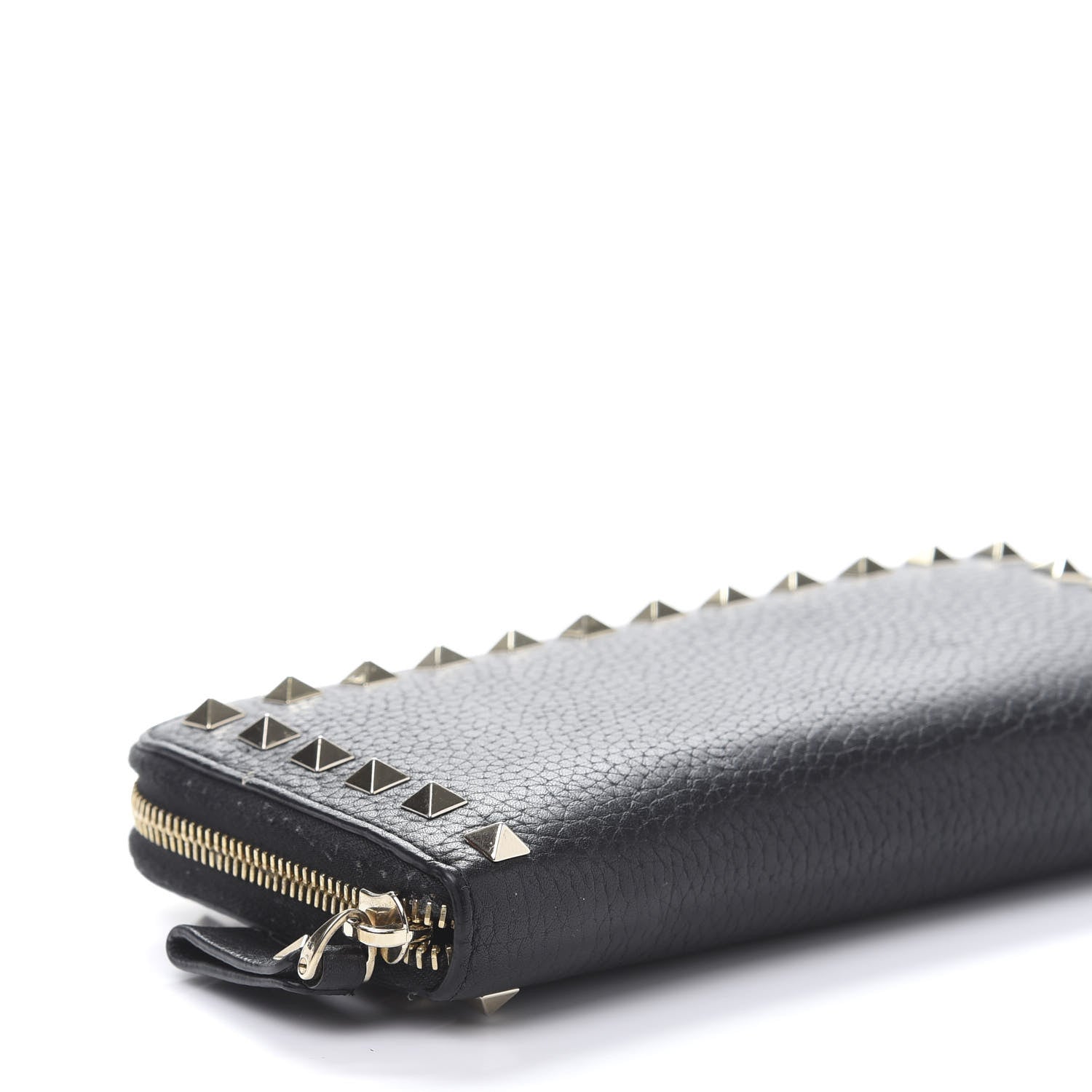 Valentino Garavani Pebbled Calfskin Rockstud Zip Around Wallet Black 6 of 12