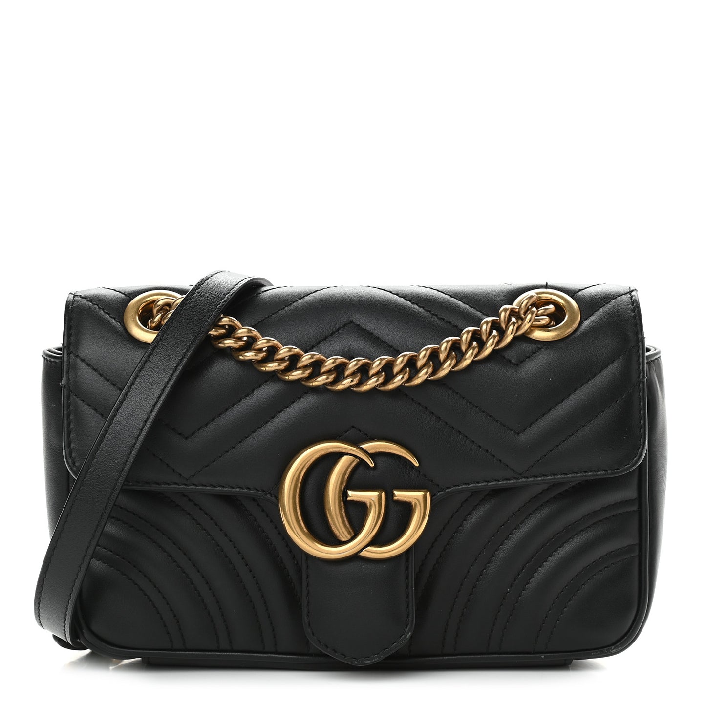 Calfskin Matelasse Mini GG Marmont Shoulder Bag Black