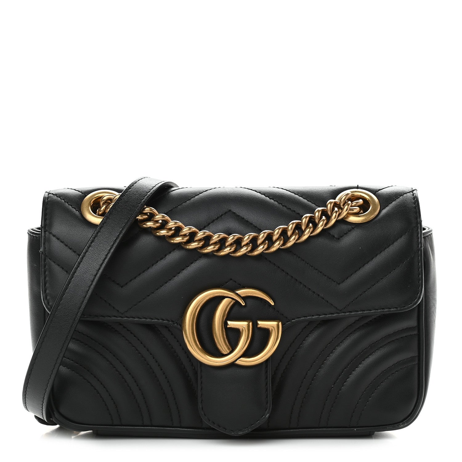 Gucci Calfskin Matelasse Mini GG Marmont Shoulder Bag Black 1 of 10