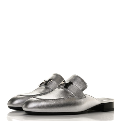 Hermes Metallic Nappa Trocadero Mule 38.5 Gris Argento 3 of 11