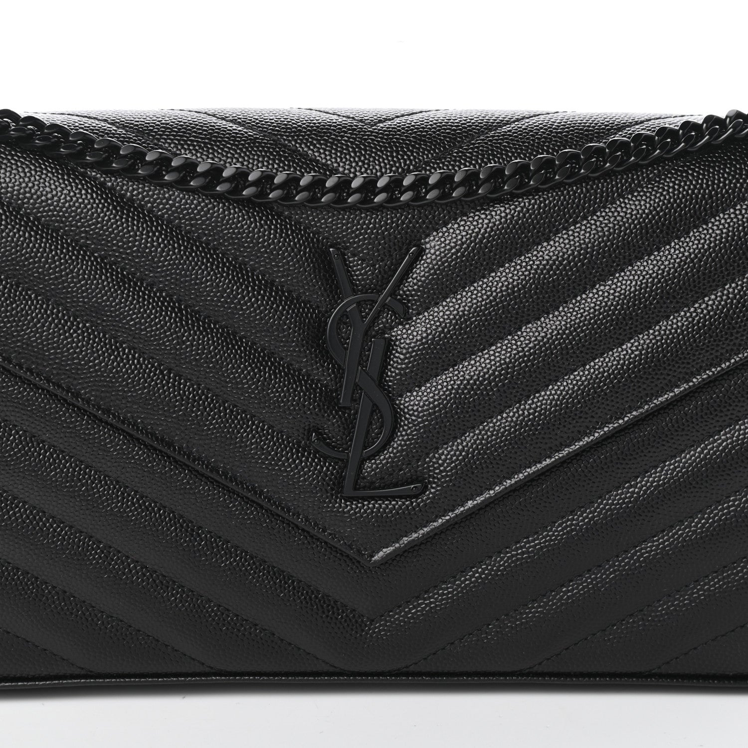 Saint Laurent Grain De Poudre Matelasse Chevron Monogram Chain Wallet Black 7 of 9