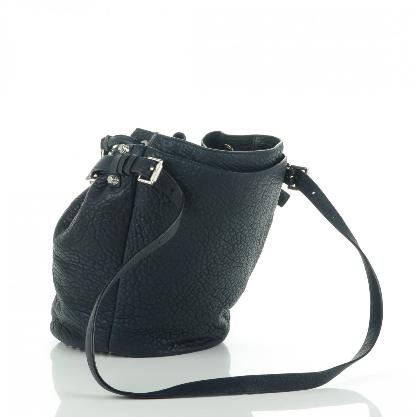 Pebbled Lambskin Diego Bucket Bag Neptune