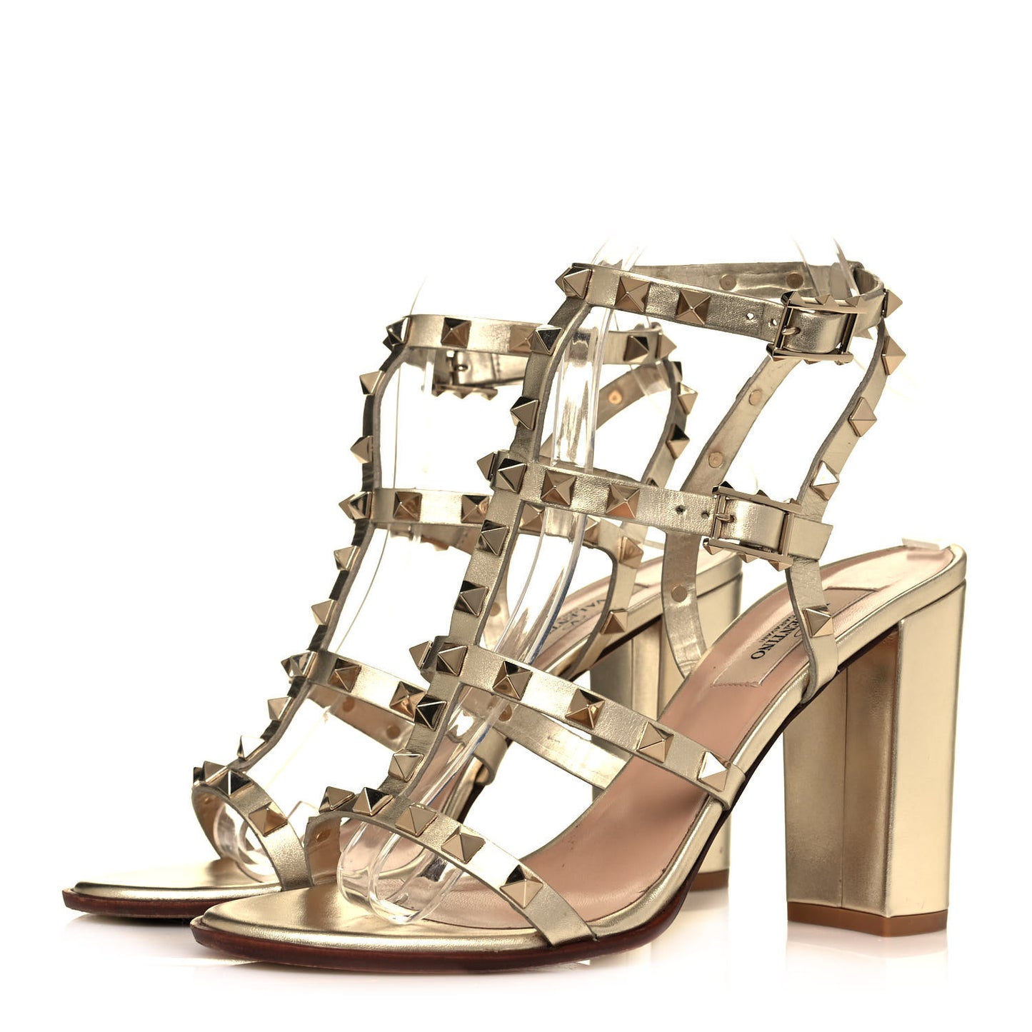 Metallic Calfskin Rockstud 90mm City Sandals 38 Gold
