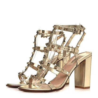 Valentino Garavani Metallic Calfskin Rockstud 90mm City Sandals 38 Gold 3 of 8