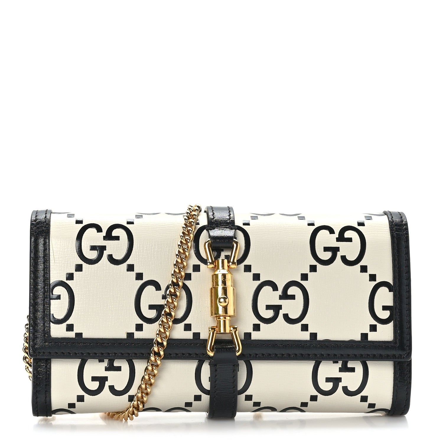 Gucci Azalea Calfskin GG Monogram Bi-Color Debossed Jackie 1961 Chain Wallet Mystic White Black 1 of 9