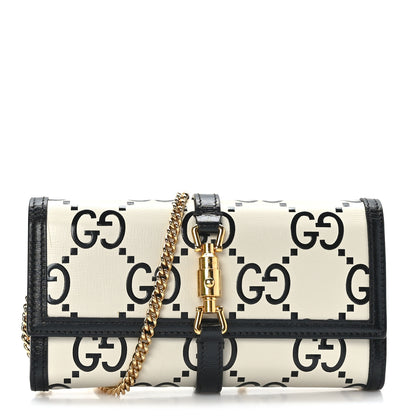 Gucci Azalea Calfskin GG Monogram Bi-Color Debossed Jackie 1961 Chain Wallet Mystic White Black 1 of 9
