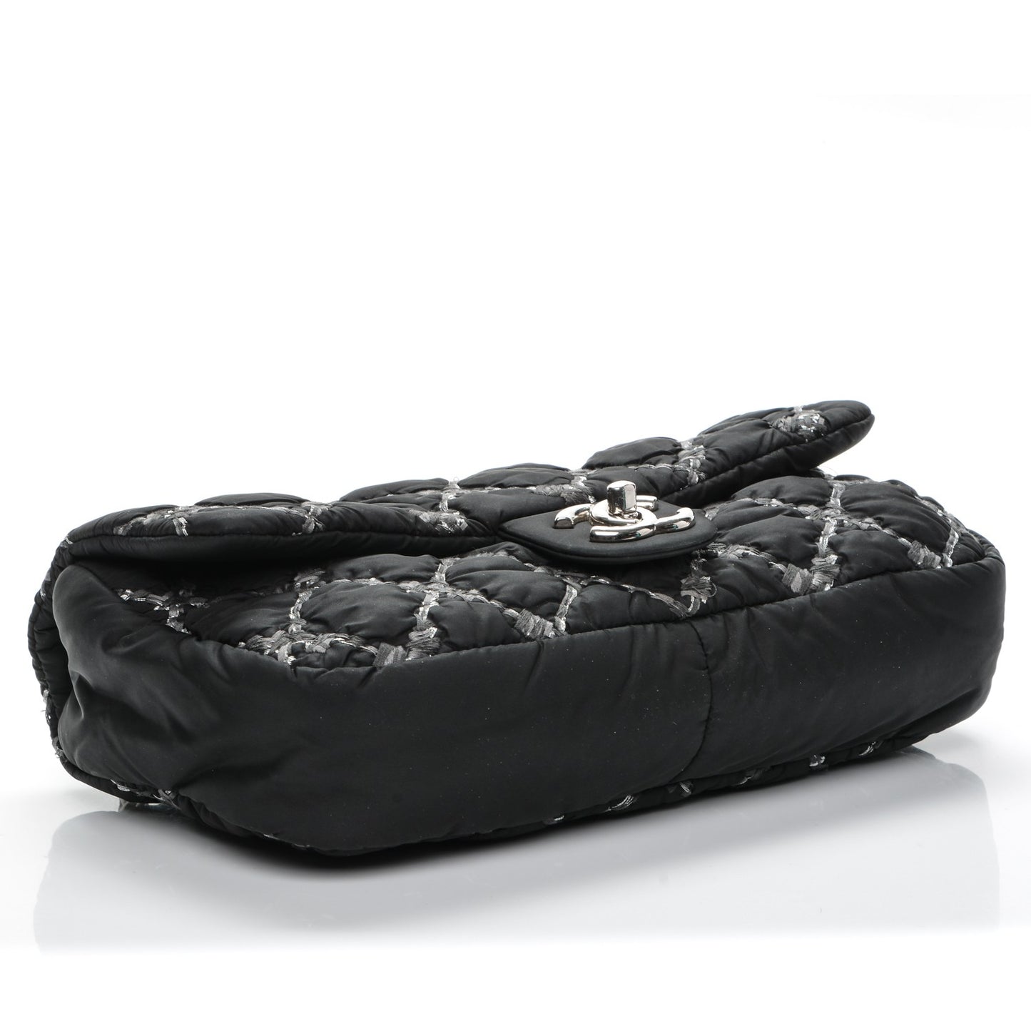 Nylon Quilted Tweed Stitch Medium Bubble Flap Black