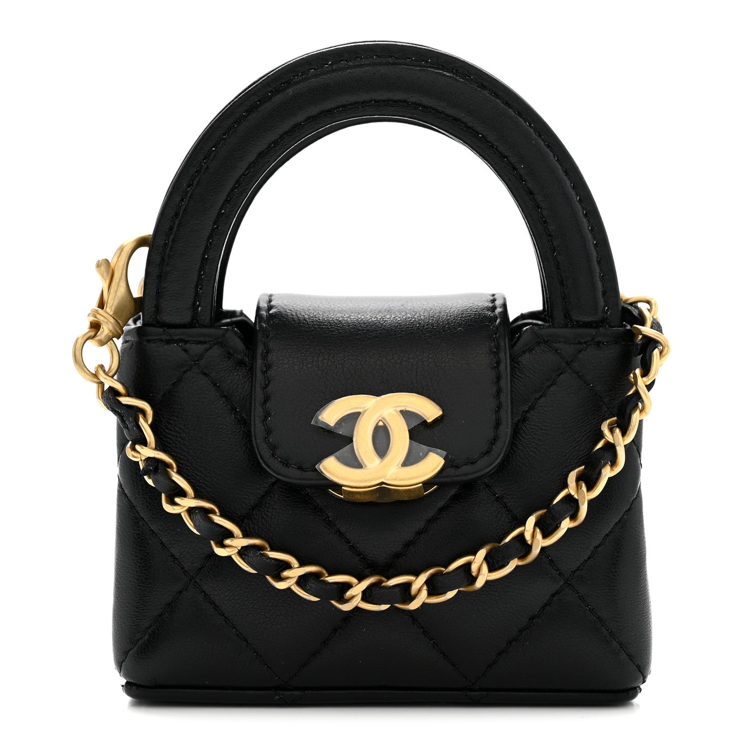 Chanel Shiny Lambskin Quilted Mini Kelly Bag Charm Black 1 of 10