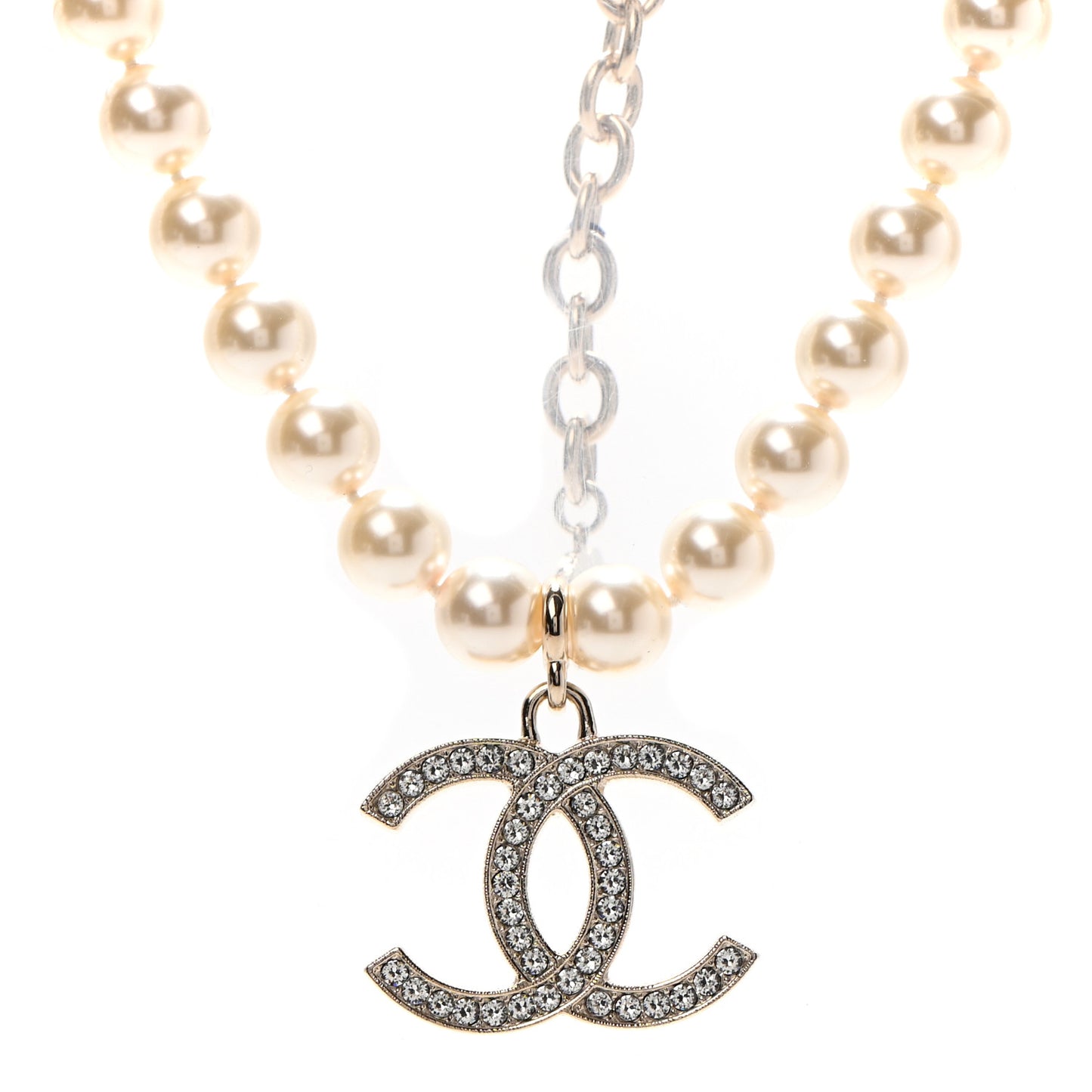 Pearl Crystal CC Airpods Necklace Gold