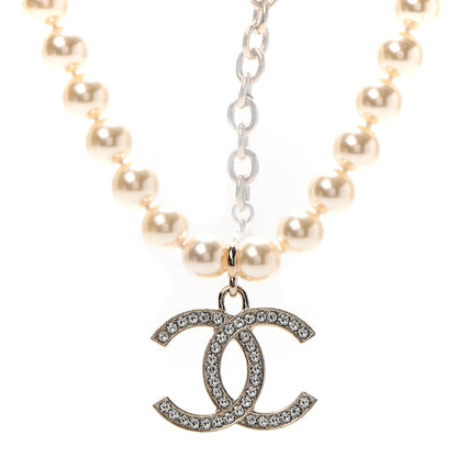 Chanel Pearl Crystal CC Airpods Necklace Gold 1 of 5