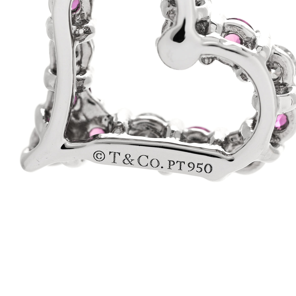 Tiffany Platinum Diamond Pink Sapphire Mini Heart Charm 4 of 5