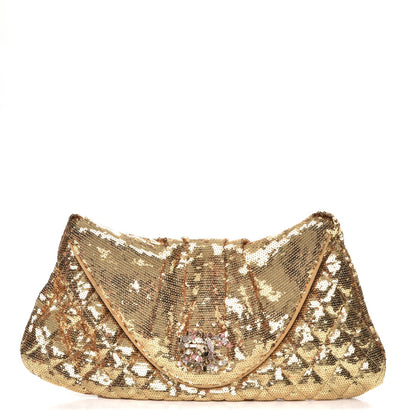 Chanel Sequin Paillette Quilted Flap Clutch Gold 1 of 7